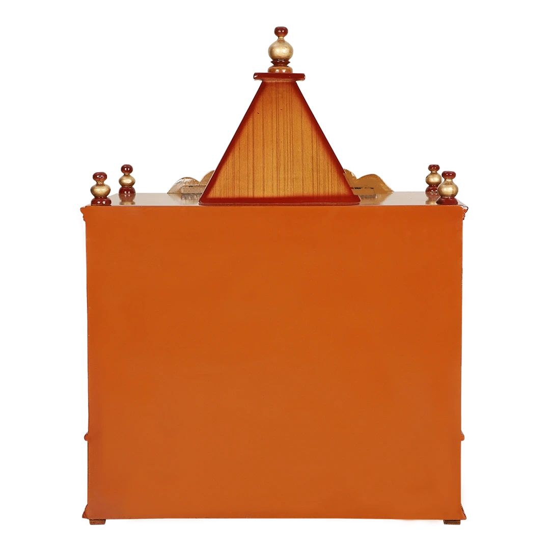 SukhatMan Medium Wall Mount Pooja Mandir/Wooden temple for home in Teak Gold color back view