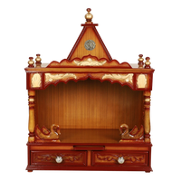 SukhatMan Medium Wall Mount Pooja Mandir/Wooden temple for home in Teak Gold color front view