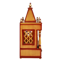 SukhatMan Medium Wall Mount Pooja Mandir/Wooden temple for home in Teak Gold color side view featuring jali design and Pillars