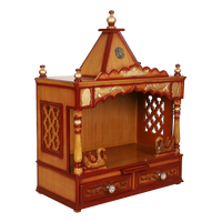 SukhatMan Medium Wall Mount Pooja Mandir/Wooden temple for home in Teak Gold color 45° side view