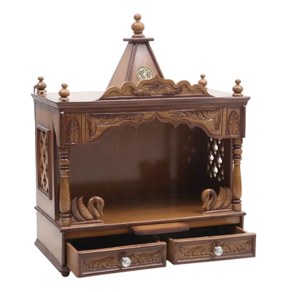 SukhatMan Medium Wall Mount Pooja Mandir without Door (Teak)