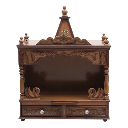 SukhatMan Medium Wall Mount Pooja Mandir/Wooden temple for home in Teak color