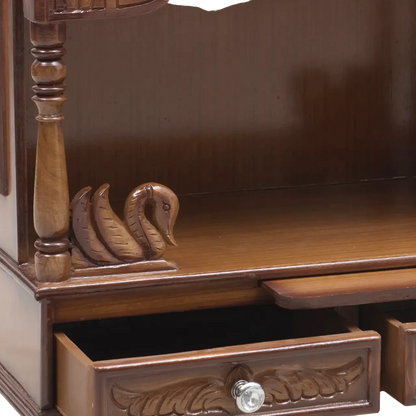 SukhatMan Medium Wall Mount Pooja Mandir/Wooden temple in Teak Color Zoom view open drawers