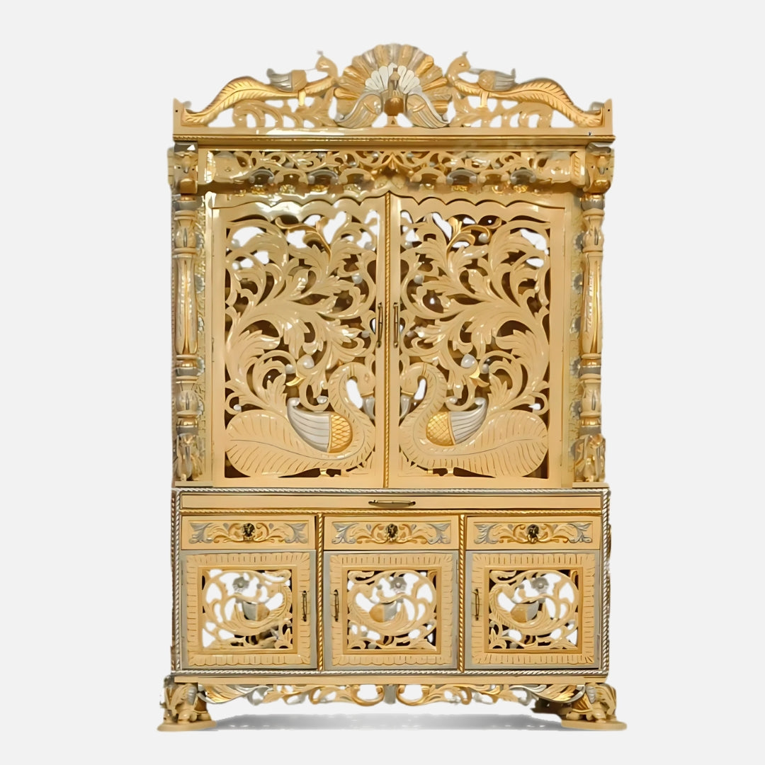 Sukriti Teak Wood Mandap (Gold) front view 
