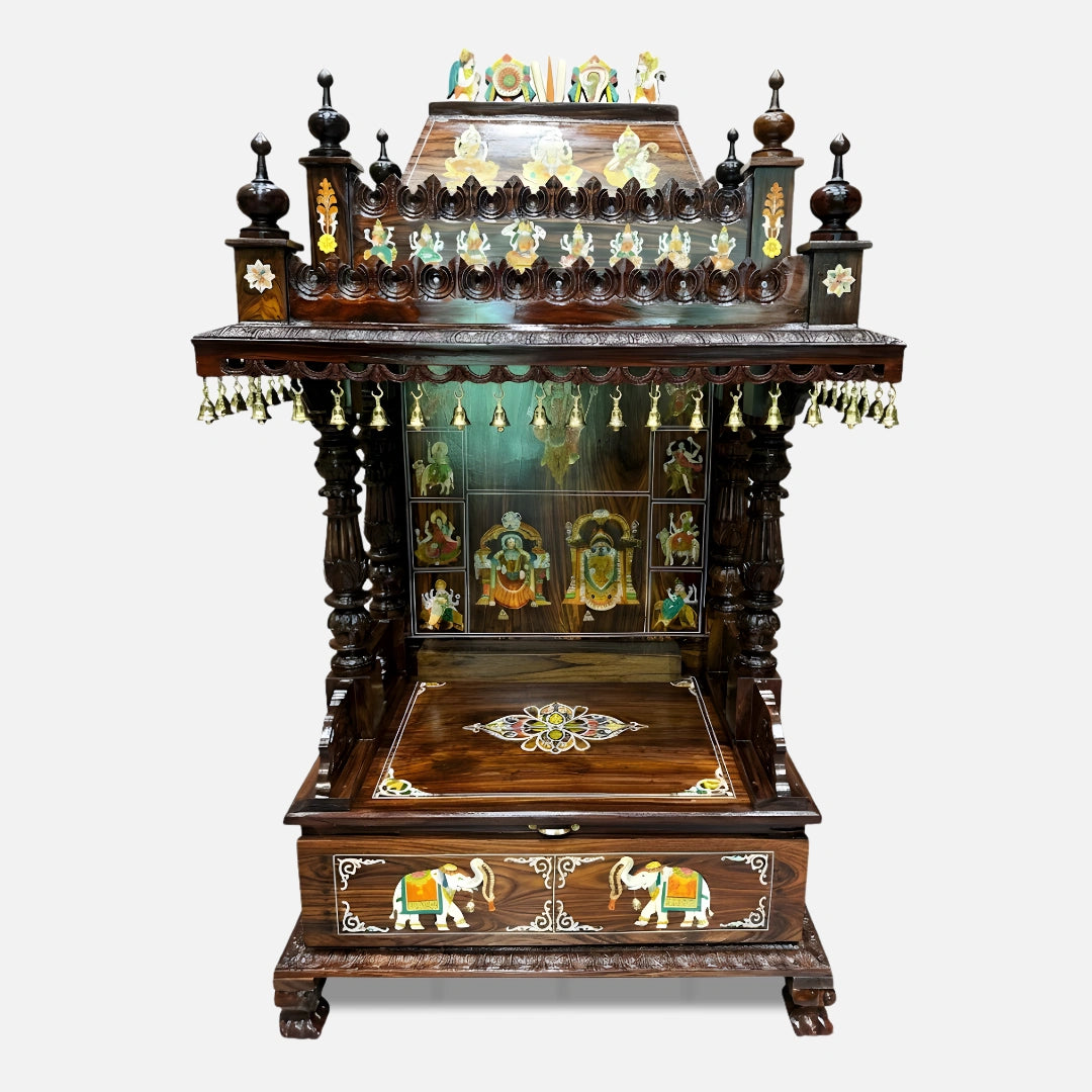 Sukrti Teak Wood Mandir (Brown) front view 