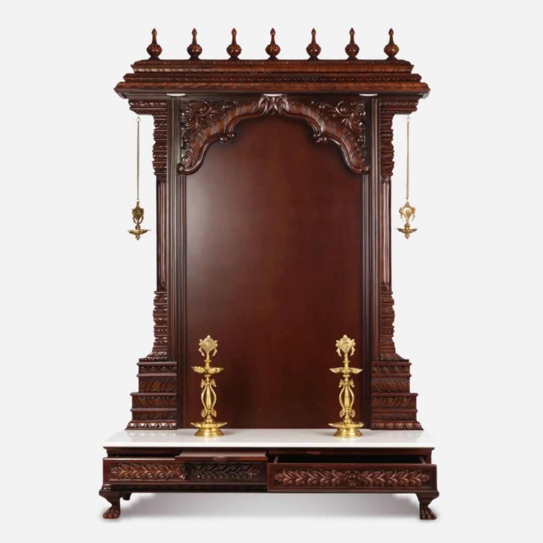 Sumangal Teak Wood Mandap (Brown) front view 