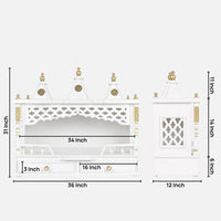 Sunanda Bhawan Large Wall Mount Pooja Mandir without Door (White Gold) Dimensions