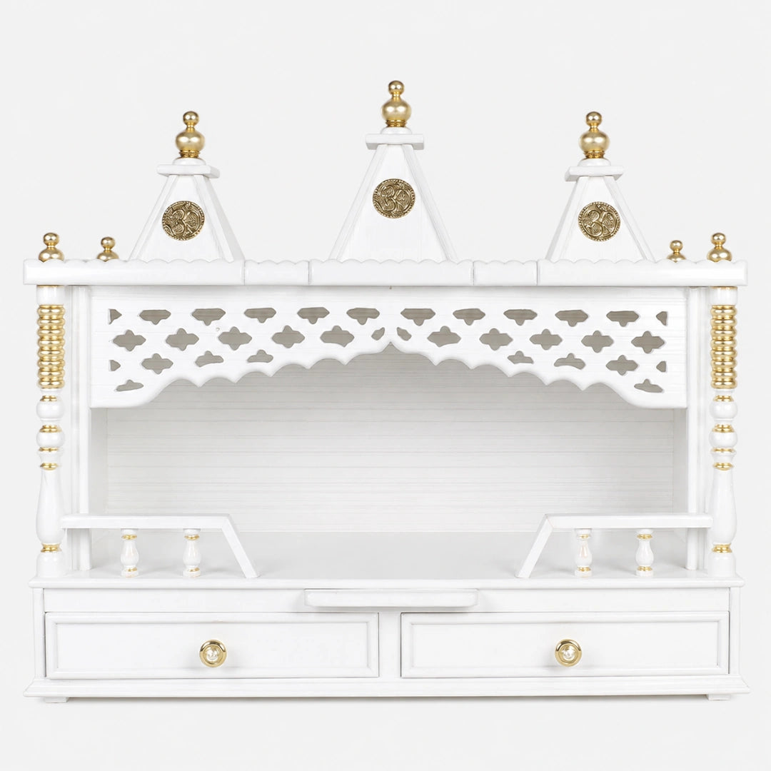 Sunanda Bhawan Large Wall Mount Pooja Mandir without Door (White Gold) Front Image