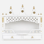 Sunanda Bhawan Large Wall Mount Pooja Mandir without Door White Gold