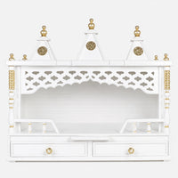 Sunanda Bhawan Large Wall Mount Pooja Mandir without Door (White Gold) Front Image