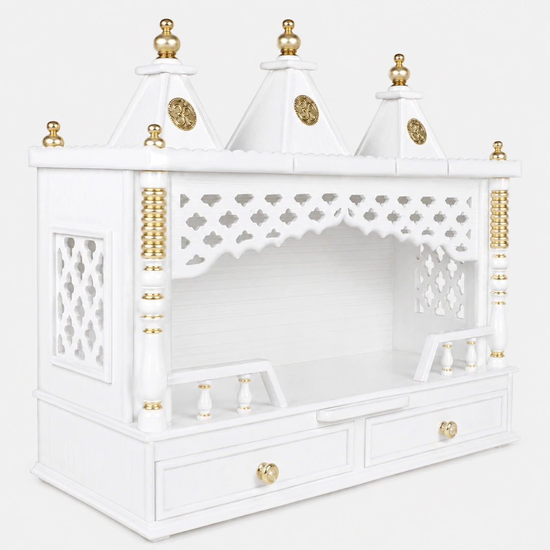 Sunanda Bhawan Large Wall Mount Pooja Mandir without Door (White Gold) Side Image