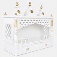 Sunanda Bhawan Large Wall Mount Pooja Mandir without Door (White Gold) Side Image
