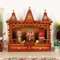 Sunanda Bhawan Medium Wall Mount Pooja Mandir without Door (Teak Gold) lifestyle view