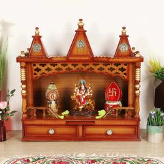 Sunanda Bhawan Medium Wall Mount Pooja Mandir without Door (Teak Gold)