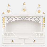 Sunanda Bhawan Medium Wall Mount Pooja Mandir without Door (White Gold) Front View