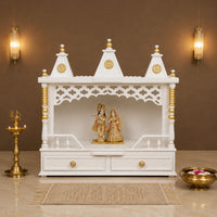 Sunanda Bhawan Medium Wall Mount Pooja Mandir without Door (White Gold) Lifestyle Image