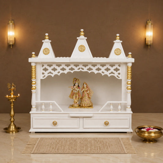 Sunanda Bhawan Medium Wall Mount Pooja Mandir without Door (White Gold) Lifestyle Image