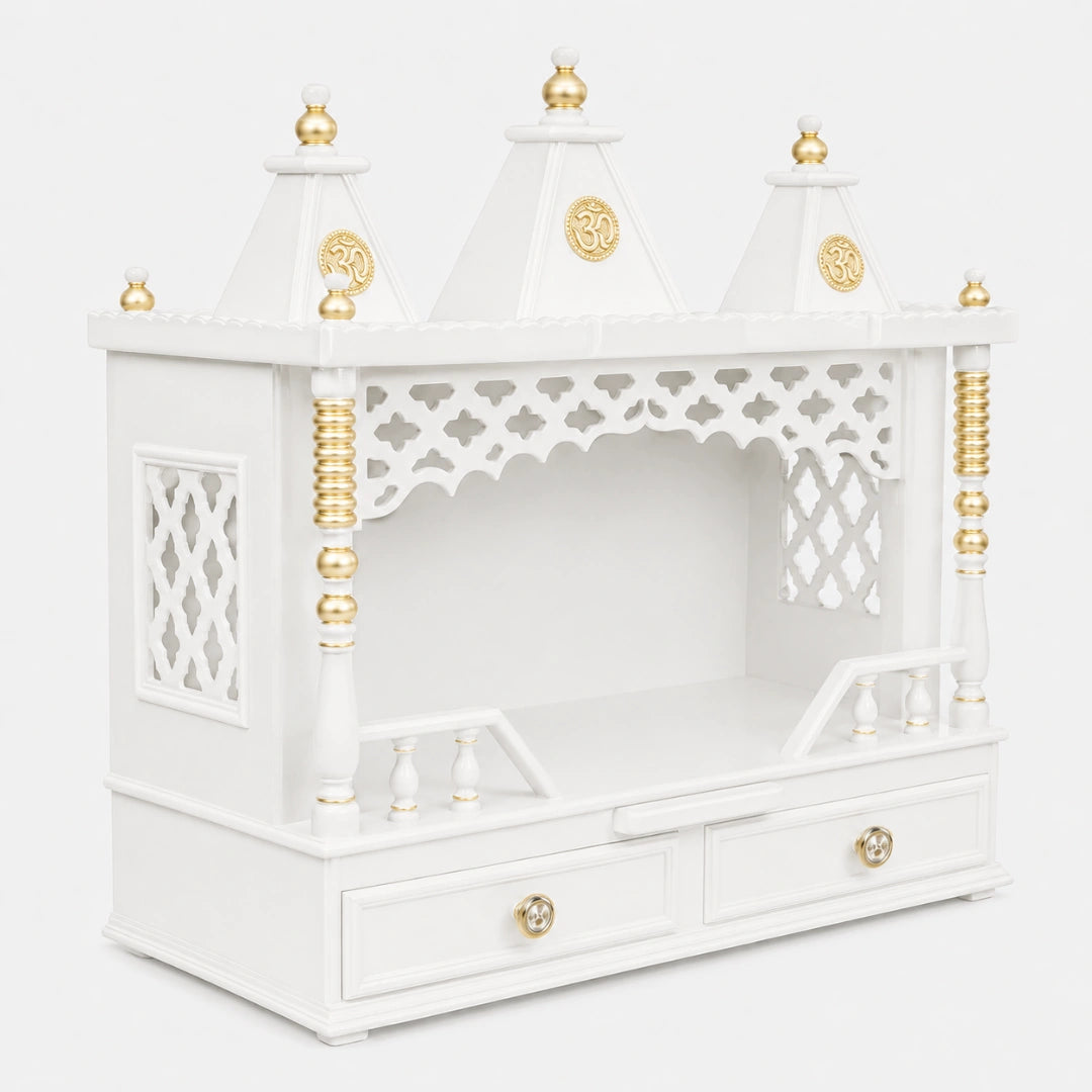 Sunanda Bhawan Medium Wall Mount Pooja Mandir without Door (White Gold) Side View