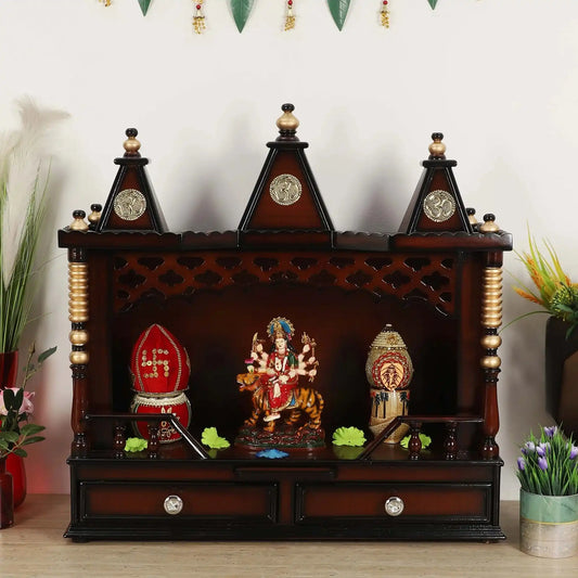 Sunanda Bhawan Medium Wall Mount Pooja Mandir without Door (Brown Gold)