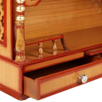 Sunanda Bhawan Large Wall Mount Pooja Mandir/Wooden temple for home in Teak Gold color zoom view open drawers