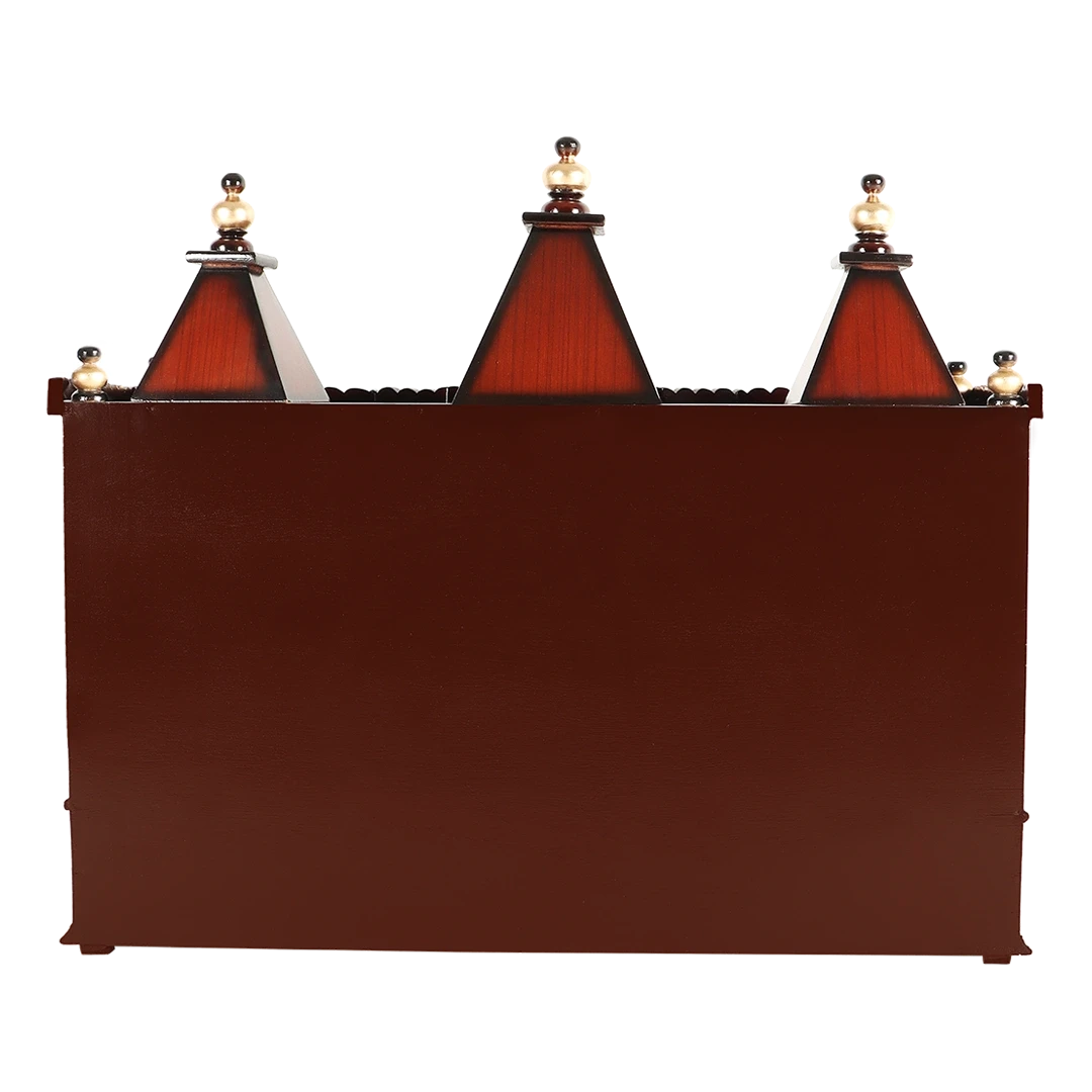 Sunanda Bhawan Large Wall Mount Pooja Mandir/Wooden temple for home in Brown Gold color back view