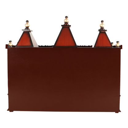 Sunanda Bhawan Large Wall Mount Pooja Mandir/Wooden temple for home in Brown Gold color back view