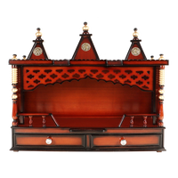 Sunanda Bhawan Large Wall Mount Pooja Mandir/Wooden temple for home in Brown Gold color front view