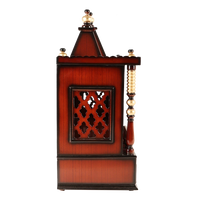 Sunanda Bhawan Large Wall Mount Pooja Mandir/Wooden temple for home in Brown Gold color side view featuring jali design and Pillars