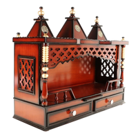Sunanda Bhawan Large Wall Mount Pooja Mandir/Wooden temple for home in Brown Gold color 45° side view