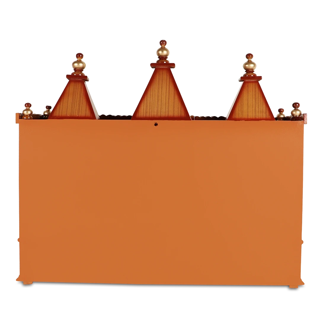 Sunanda Bhawan Large Wall Mount Pooja Mandir/Wooden temple for home in Teak Gold color back view