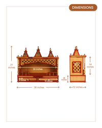 Sunanda Bhawan Large Wall Mount Pooja Mandir without Door (Teak Gold) dimensions