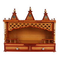 Sunanda Bhawan Large Wall Mount Pooja Mandir/Wooden temple for home in Teak Gold color front view