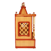 Sunanda Bhawan Large Wall Mount Pooja Mandir/Wooden temple for home in Teak Gold color side view featuring jali design and Pillars