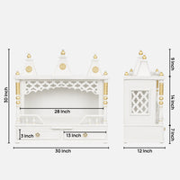 Sunanda Bhawan Medium Wall Mount Pooja Mandir without Door (White Gold) Dimensioins