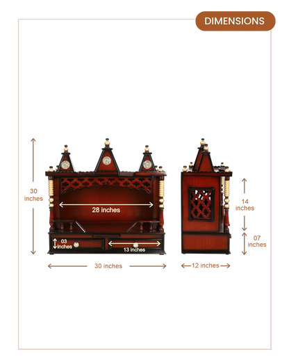 Sunanda Bhawan Large Wall Mount Pooja Mandir without Door (Brown Gold)