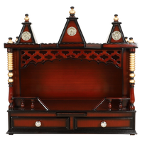 Sunanda Bhawan Medium Wall Mount Pooja Mandir/Wooden temple for home in Brown Gold color front view