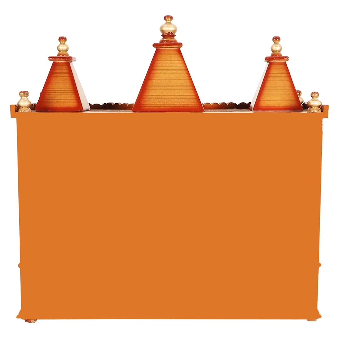 Sunanda Bhawan Medium Wall Mount Pooja Mandir/Wooden temple for home in Teak Gold color back view