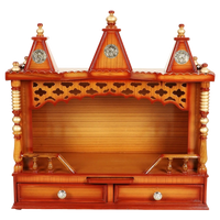 Sunanda Bhawan Medium Wall Mount Pooja Mandir/Wooden temple for home in Teak Gold color front view