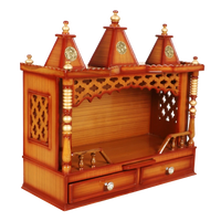 Sunanda Bhawan Medium Wall Mount Pooja Mandir/Wooden temple for home in Teak Gold color 45° side view