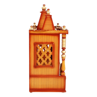 Sunanda Bhawan Medium Wall Mount Pooja Mandir/Wooden temple for home in Teak Gold color side view featuring jali design and Pillars