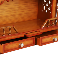 Sunanda Bhawan Medium Wall Mount Pooja Mandir/Wooden temple for home in Teak Gold color zoom view open drawers