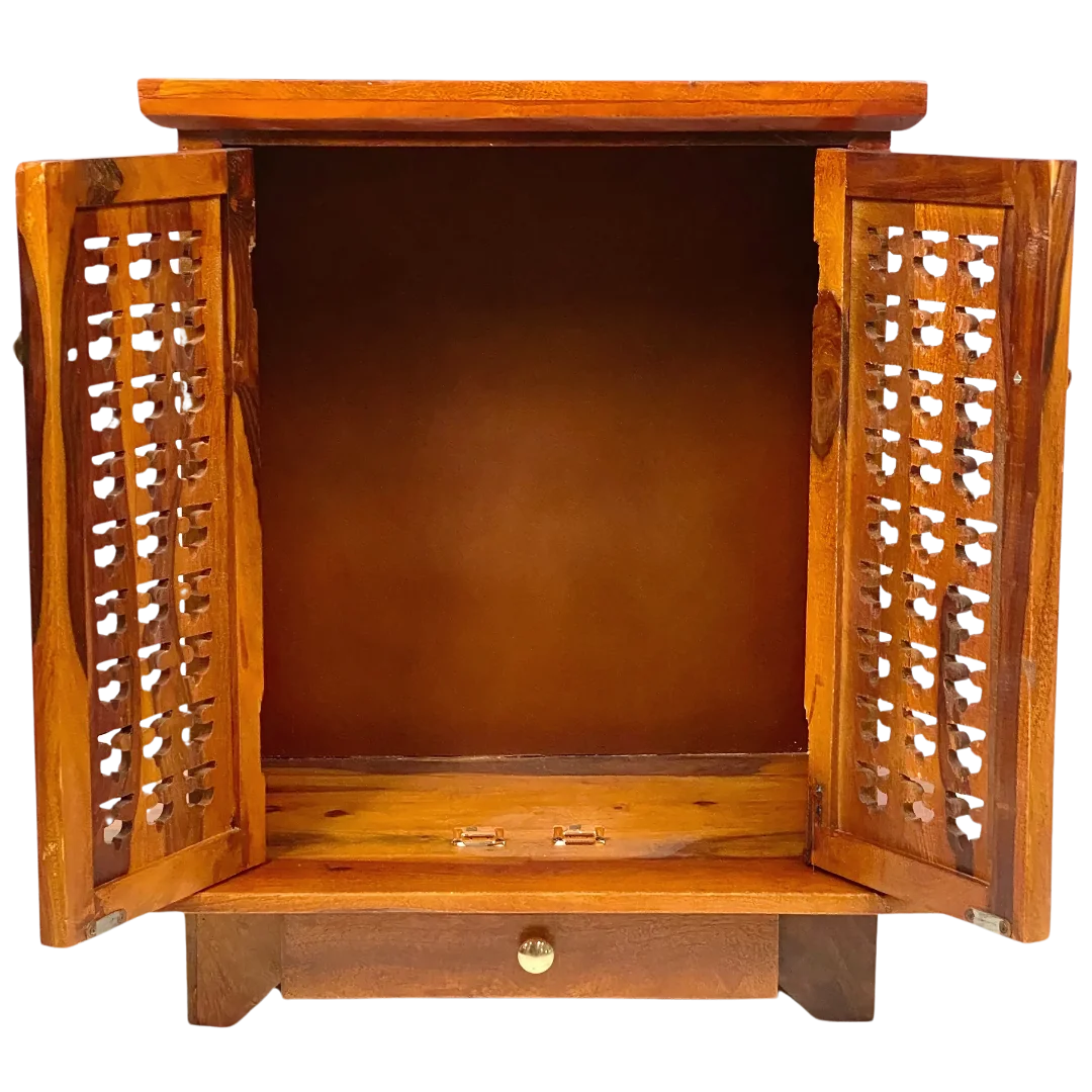 Sundaram Sheesham Wood Mandir (Teak) Open Door view