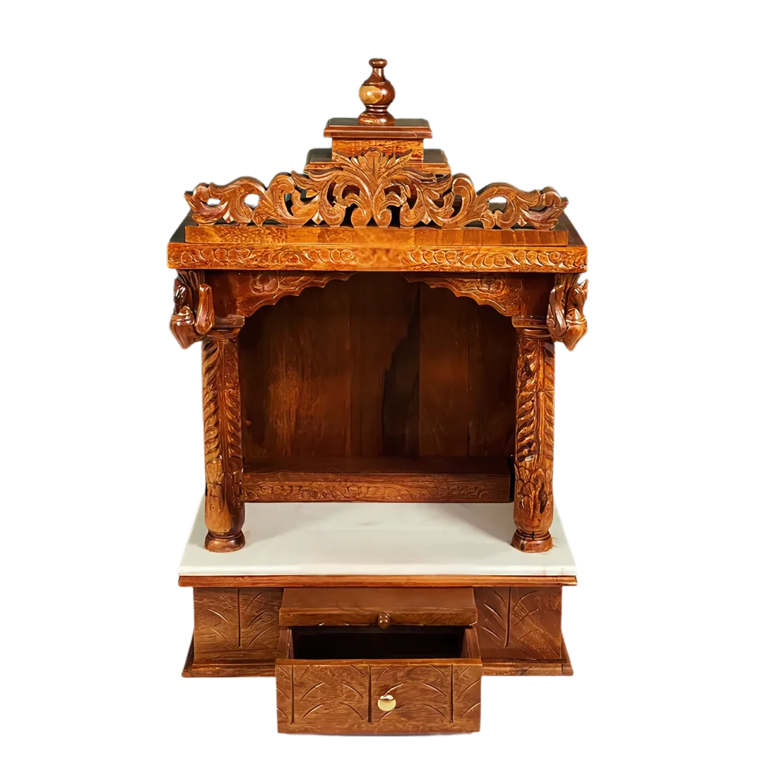 Suprabha Sheesham Wood Mandir (Teak) Open Drawer view
