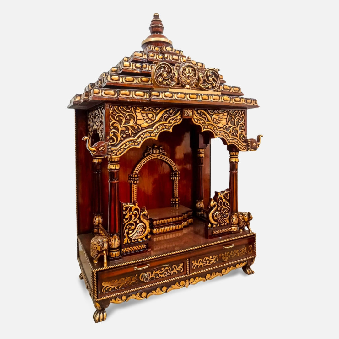 Suprita Teak Wood Mandap (Cherry Gold) side angle 