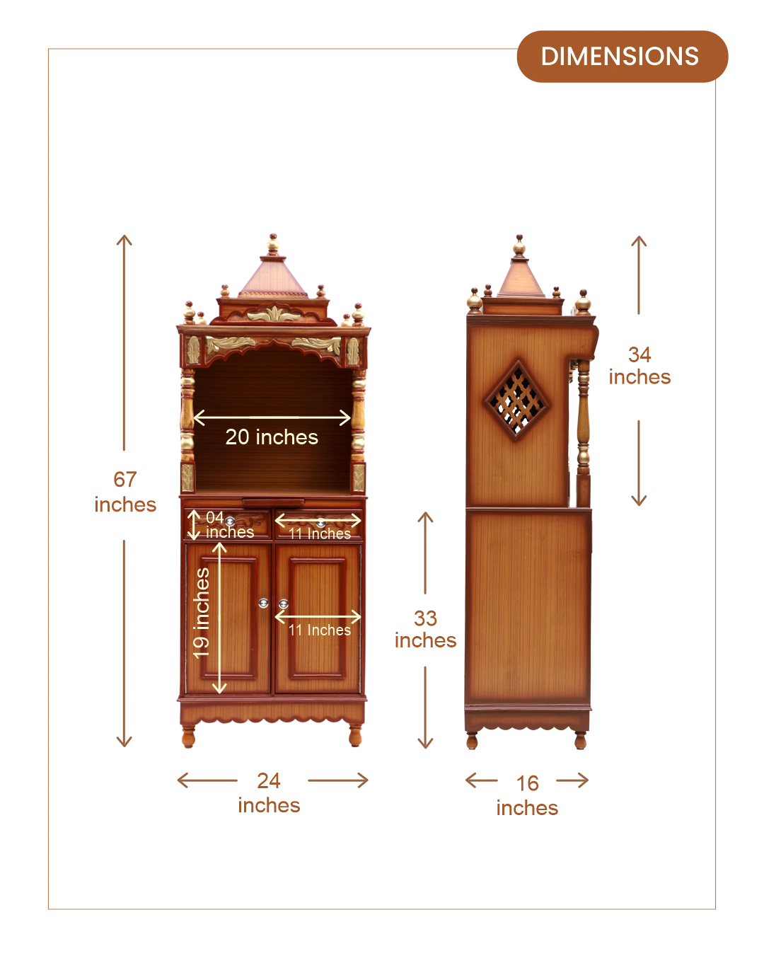 Suramya Floor Rested Pooja Mandap (Teak) dimensions