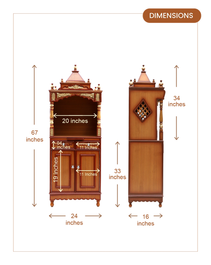 Suramya Floor Rested Pooja Mandap (Teak) dimensions
