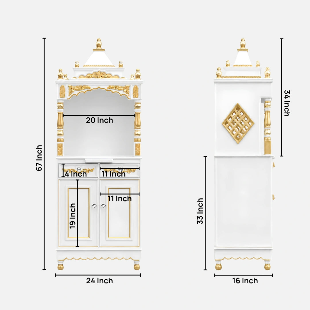 Suramya Floor Rested Pooja Mandap (White Gold) Dimensions