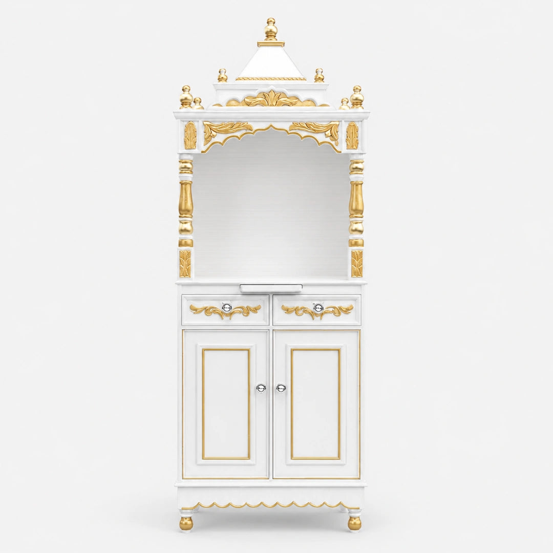 Suramya Floor Rested Pooja Mandap (White Gold) Front view