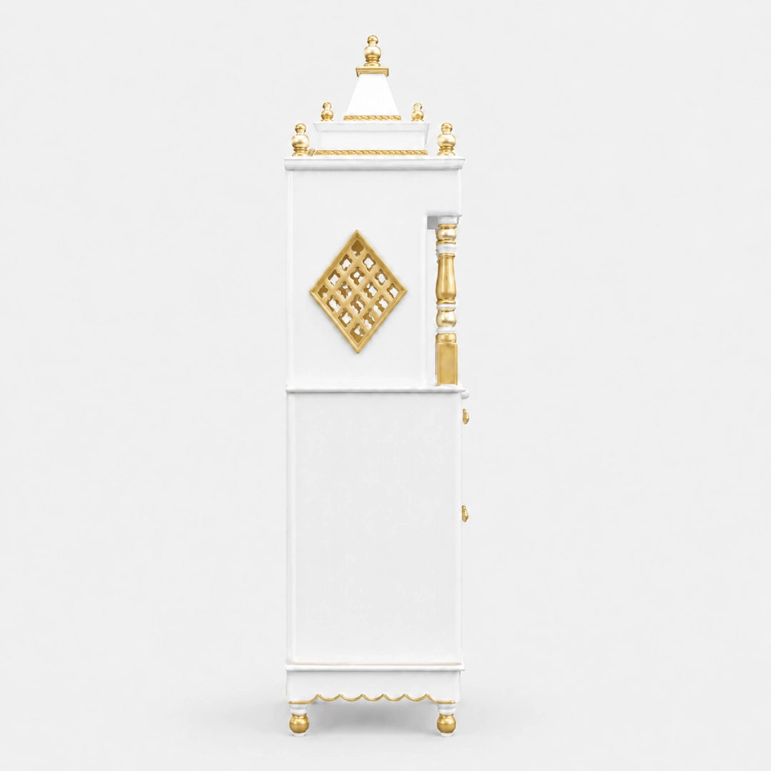 Suramya Floor Rested Pooja Mandap (White Gold) Side Angle