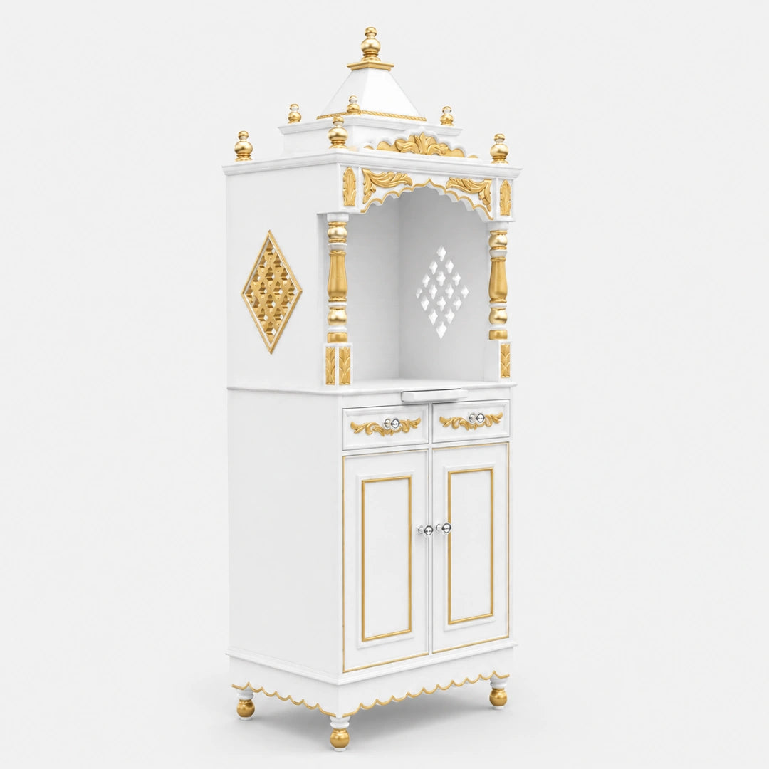 Suramya Floor Rested Pooja Mandap (White Gold) Side View